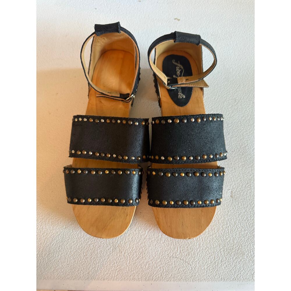 Free People Black Studded Double-Band Sandals with Ankle Strap